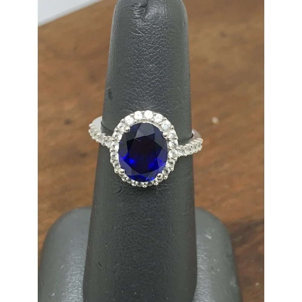 Engagement Ring 10k White Gold Blue Oval Cubic Zirconia Women's Jewelry …